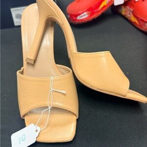 Forever 21 Tan Square-Toe Mule Heels